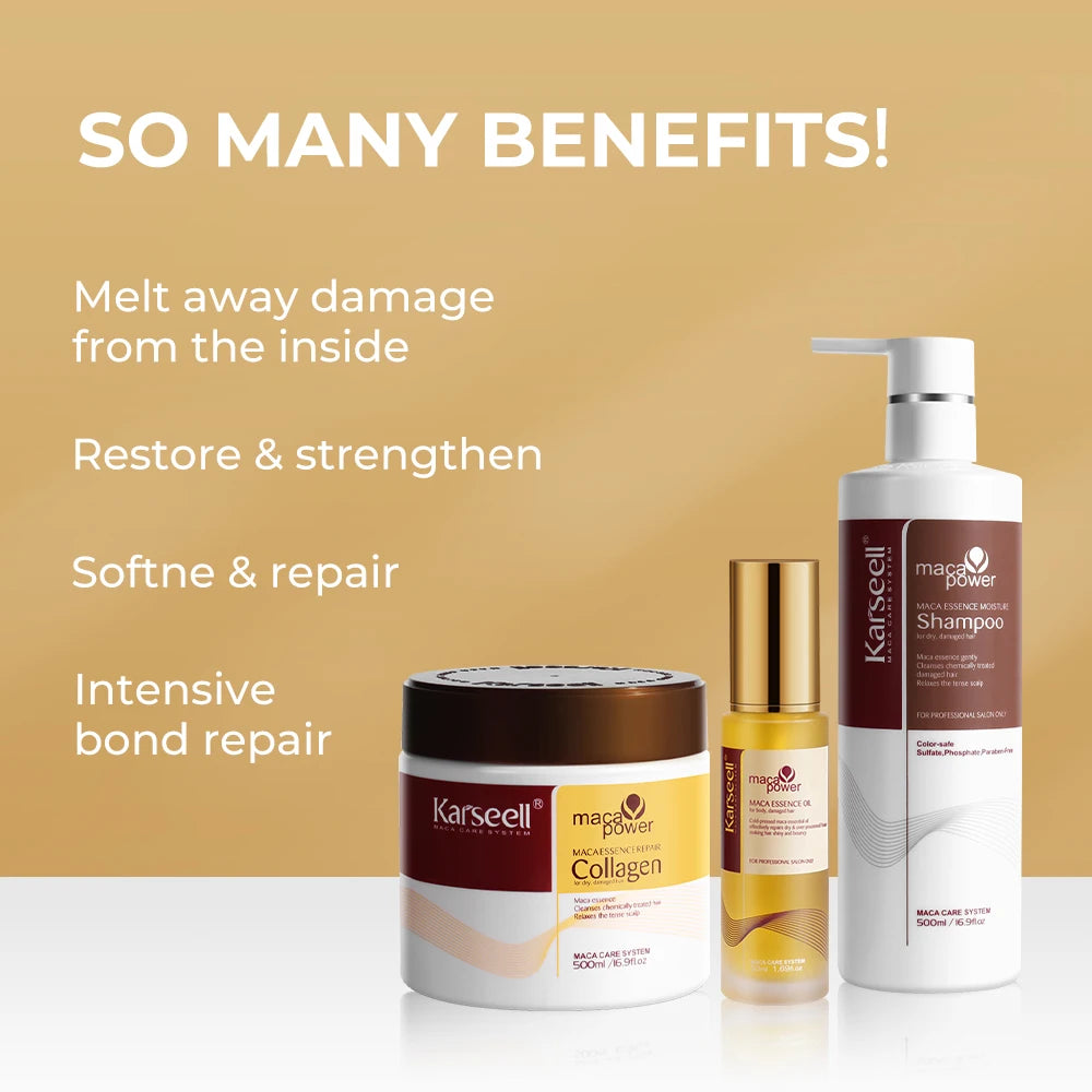 Set Capilar Karseell 3 en 1 – Mascarilla de Colágeno, Aceite de Argán y Champú Hidratante