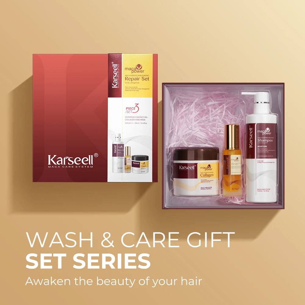 Set Capilar Karseell 3 en 1 – Mascarilla de Colágeno, Aceite de Argán y Champú Hidratante