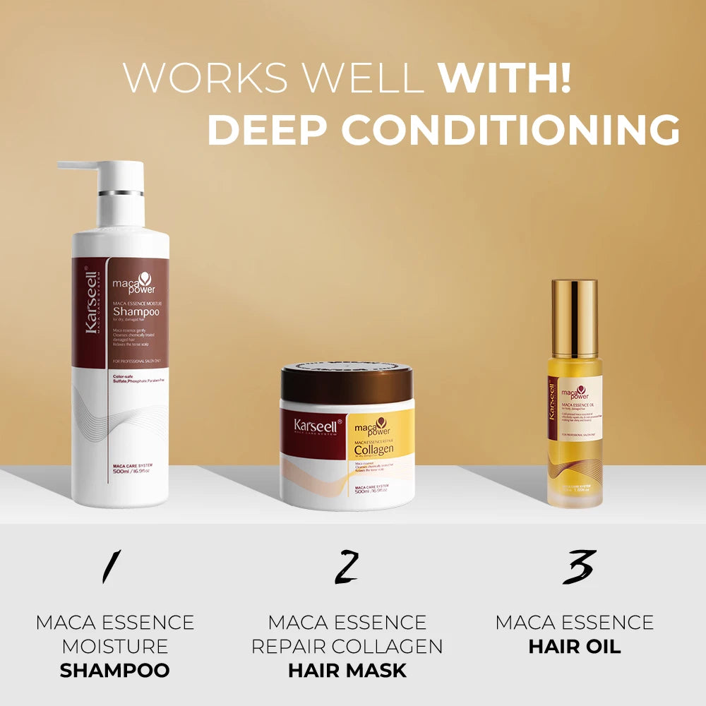 Set Capilar Karseell 3 en 1 – Mascarilla de Colágeno, Aceite de Argán y Champú Hidratante